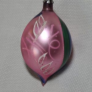 Mercury Glass Christmas Ornament Pink Blue Green Stripes White Glitter Poland 80